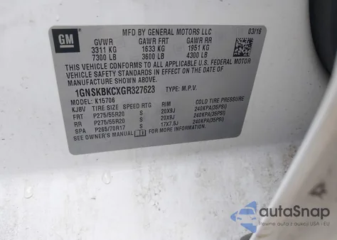 2016 Chevrolet Tahoe Lt z USA, uszkodzony, nr VIN 1GNSKBKCXGR327623